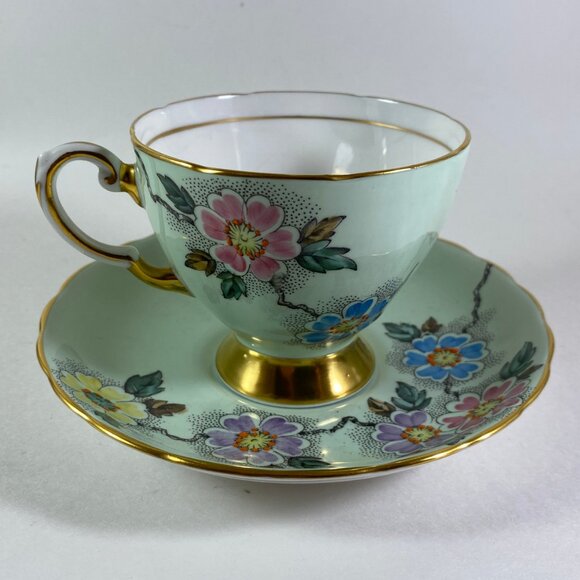 Stunning !!! Vintage Tuscan Tea Cup , Minty Green, Hand Painted 18118 - Picture 4 of 11